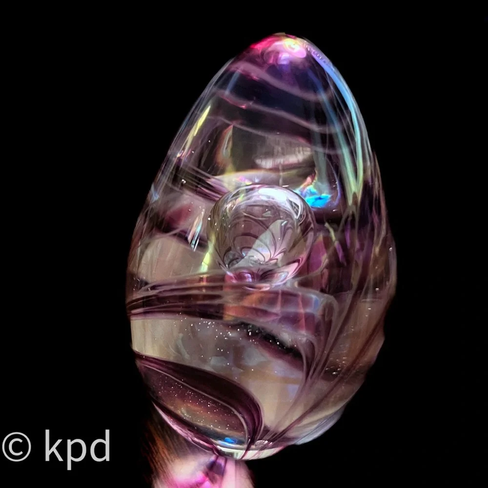 Glass Eye Studio Egg Iridescent Suspended Bubble Paperweight - Marked GES 96